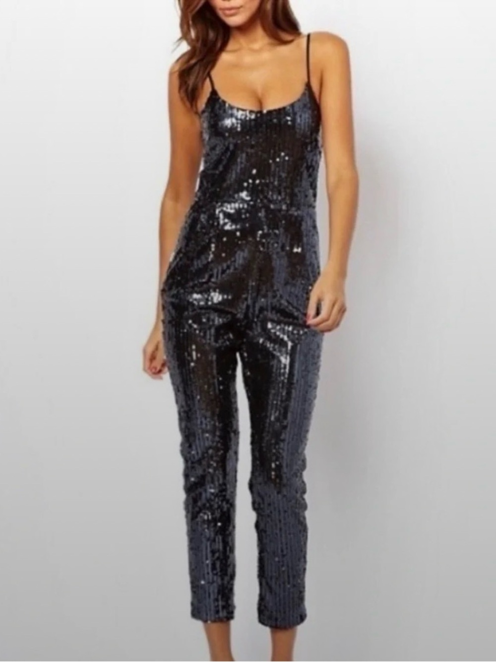 ASOS Navy Blue Sequined Cami Jumpsuit, US 6